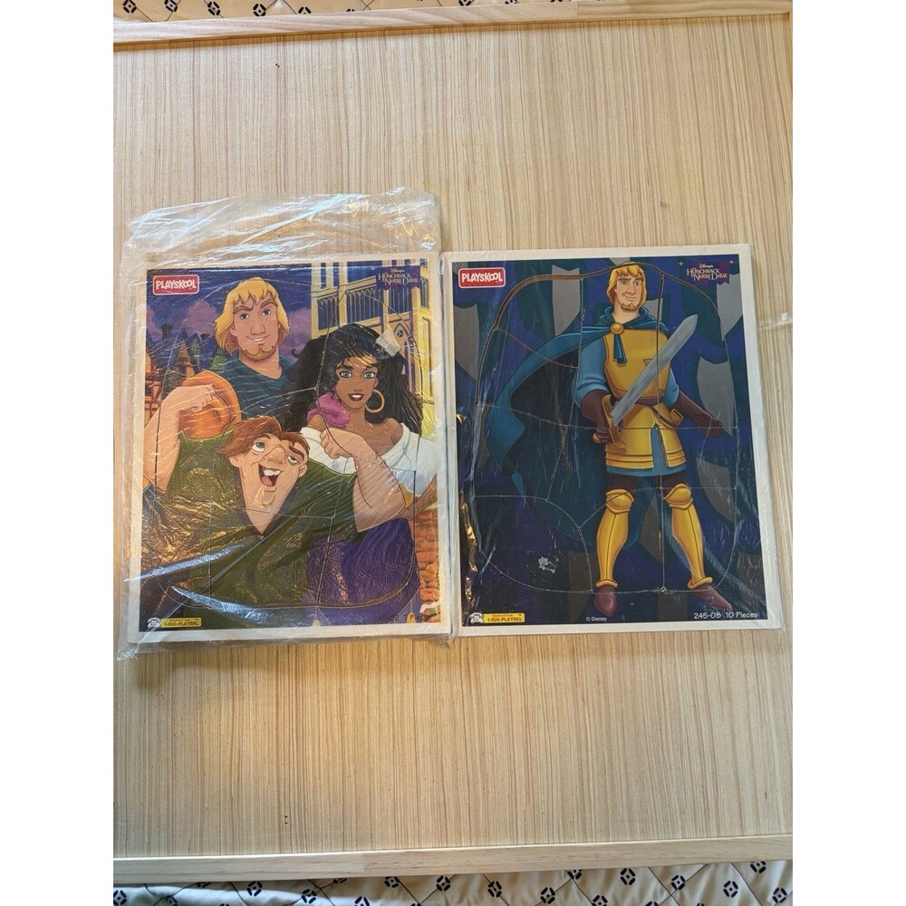 Vintage Disney Hunchback of Notre Dame Playskool Wooden Tray Puzzle Lot 2 7 & 10